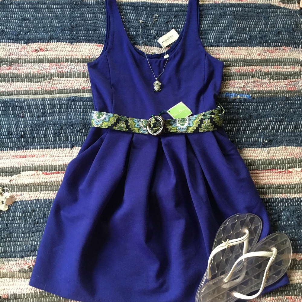 NWT Blue Skater Fit and Flare Pleated Dress